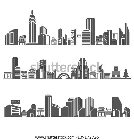 city skyline building in downtown skyline sets cities silhouette icon set city skyline building in downtown skyline sets cities silhouette icon set