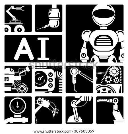 Artificial intelligence (AI), robot icons