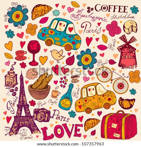 Vector set of Paris symbols Vector seamless pattern Vector set of Paris symbols Vector seamless pattern