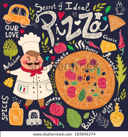 Pizza design menu with chef Pizza design menu with chef