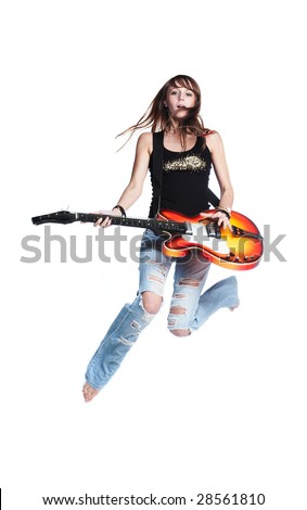 wallpaper guitar girl. in background bass guitar
