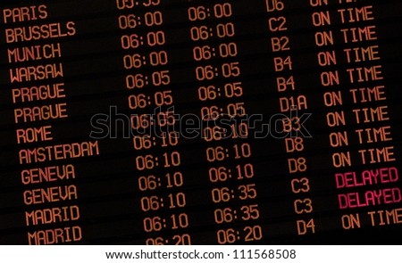 Airport Schedule board  showing  flight status and gate numbers