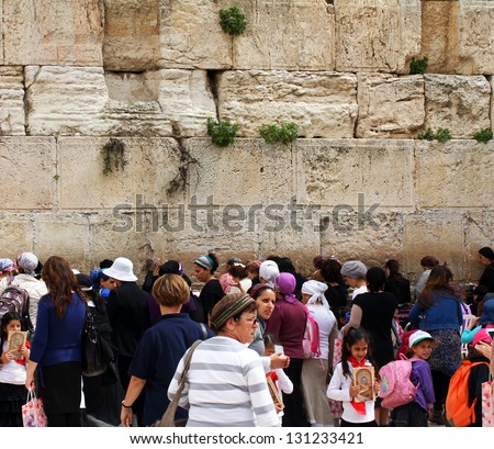 JERUSALEM, ISRAEL - MARCH 03: Jewish worshipers  (women) pray at the Western Wall an important jewish religious site  on March 03, 2012  in Jerusalem, Israel