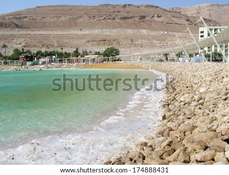 People taking water treatment  at  Dead sea - best place in world for skin diseases therapy