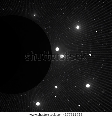 Abstract simulated view of a space black hole. A black hole is a region of space time from which gravity prevents anything, including light, from escaping