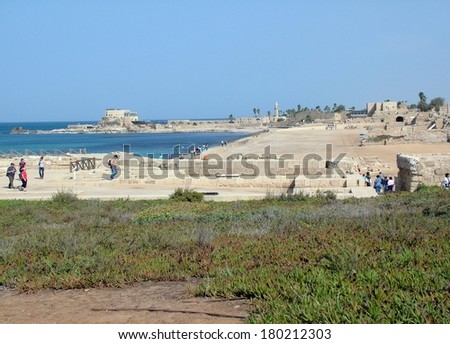 CAESAREA, ISRAEL - JANUARY 1:  Ancient roman hippodrome,  first  built in the land of historic Palestine,contained more than 8000 spectators on January 1, 2003 in Caesarea, Israel
