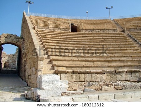 CAESAREA, ISRAEL - JANUARY 1:  Ancient roman theater,  first  built in the land of historic Palestine,contained more than 4,000 spectators on January 1, 2003 in Caesarea, Israel