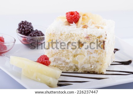 Fresh and Sweet Berry Cake On White Plate