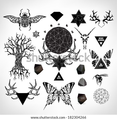 Abstract gothic sacral illustration with polygon crystal design element symbol sign for tattoo Abstract gothic sacral illustration with polygon crystal design element symbol sign for tattoo