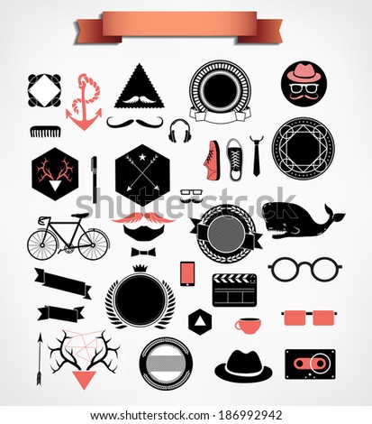Hipster style element, icons and labels can be used for  retro vintage  website, info-graphics, banner
