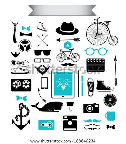 Hipster style element, icons and labels can be used for retro vintage  website, info-graphics, banner