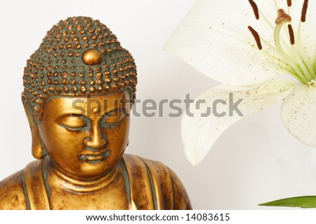 Serene bust of Buddha and Madonna lily