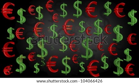 Dollar euro with black background