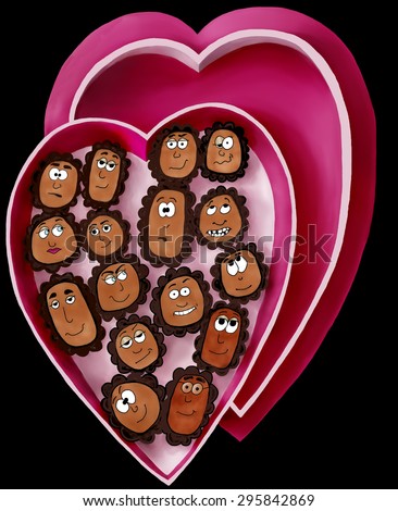 Digital painting of Valentine Chocolates with Funny Faces.