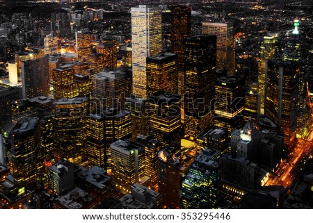 Aerial view of Toronto, Canada at night