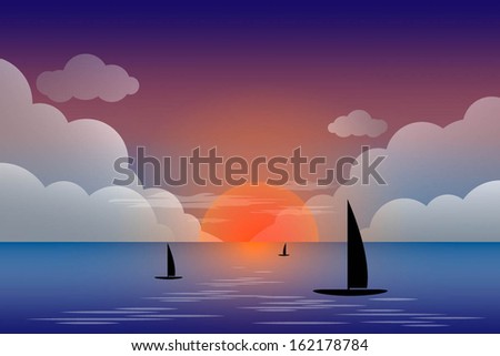 vector sea sunset landscape.