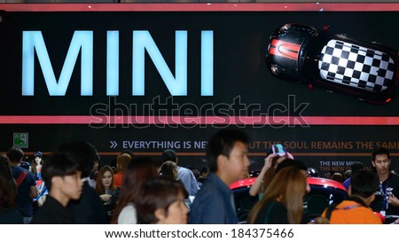BANGKOK - MARCH 27 : Mini Cooper exhibit at The 35th Bangkok International Motor Show - Beauty in the Drive\' on March 27, 2014 in Bangkok, Thailand.