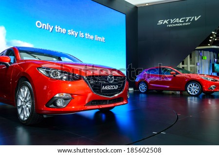 BANGKOK - MARCH 27 : The All-New MAZDA 3 SKYACTIV Sports Compact on display at The 35th Bangkok International Motor Show - [Beauty in the Drive] on March 27, 2014 in Bangkok, Thailand.