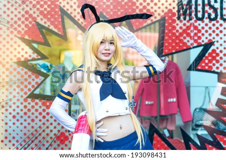 BANGKOK - MAY 03 : Cosplayer as characters Shimakaze from Kantal Collection in Thai-Japan Anime Music & Festival 4 on May 03, 2014 at Central World, Bangkok, Thailand.