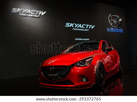 BANGKOK - JUNE 24 : Mazda 2 on display at Bangkok International Auto Salon 2015 on June 24, 2015 in Bangkok, Thailand. Event of decoration and modify car.