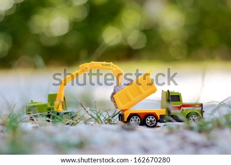 Small car toys - dump truck, excavator