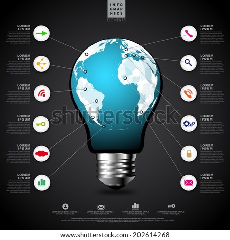 World Map,World atlas in tungsten light bulb infographics concept
