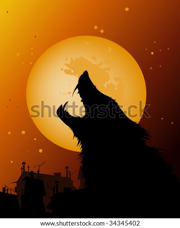 Halloween Werewolf Howling At The Full Moon 
