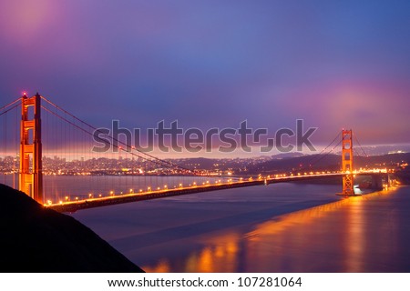 San Francisco Golden Gate Bridge just before dawn