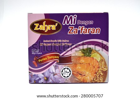 Kedah, Malaysia - July 7, 2015 : Za\'faran Mi is a Malaysian instant food produced by Zahra\' company which is also a big Muslim company in Malaysia. The instant noodle has saffron in their spice.