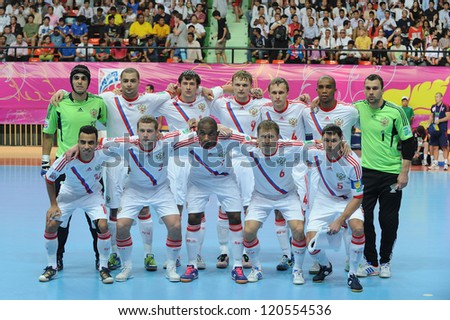 BANGKOK,THAILAND- NOV 14:Russia team post for a photo during the FIFA Futsal World CUP  between  Spain and Russia at Nimibutr stadium on Nov 14,2012 in Thailand.