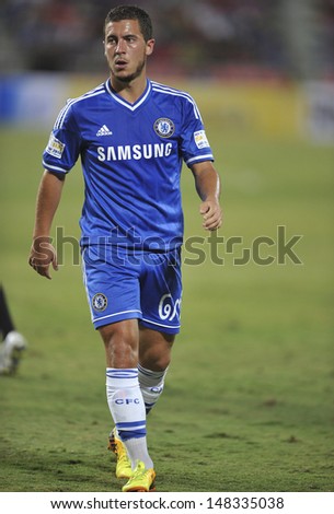 BANGKOK,THAILAND-JULY17:Eden Hazard of Chelsea in action during the international friendly match Chelsea FC and Singha Thailand All-Star at the Rajamangala Stadium on July17,2013 in Thailand.