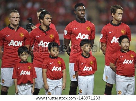 BANGKOK,THAILAND-JULY13: Danny Welbeck(R2) of Manchester United in action during the friendly match between Singha All Star and Manchester United at Rajamangala Stadium on July 13, 2013 in Thailand.