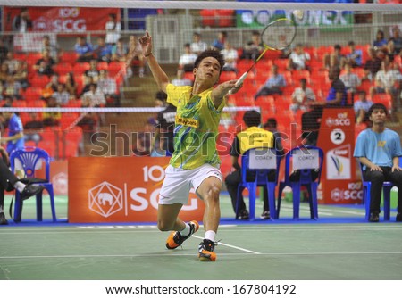 BANGKOK,THAILAND-OCT31,2013: Joo Ven Soong badminton player of Malaysia during SCG BWF World Junior Champions 2013 at Indoor Stadium Huamark on Oct31,2013 in Bangkok,Thailand.