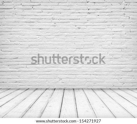 Empty abandoned Interior, vintage background of brick stone wall and wooden floor