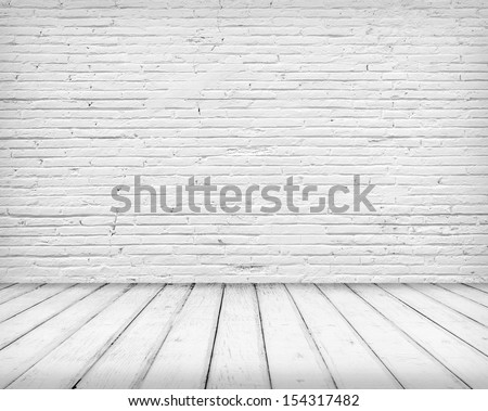 Empty Abandoned Interior, Vintage Background Of Brick Stone Wall And Wooden Floor