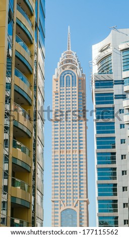 DUBAI, UAE - DECEMBER, 10, 2013. Chrysler building in Dubai on December, 10, 2013. Dubai builds two imitations of NYC Chrysler building.
