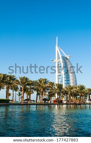 Dubai, Uae - December, 10, 2013: View Of Hotel Burj Al Arab From Madinat Jumeirah In Dubai.