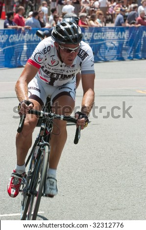 ARLINGTON, VA - MAY 30: Professional cyclist Chad Gerlach of the Amore Vita cycling team rides solo during the 2009 Air Force Academy Criterium in Arlington, Virginia, May 30, 2009.