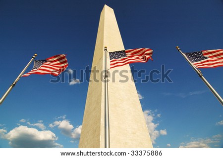 Flags in Wind at Washington Monument in Washington, DC.