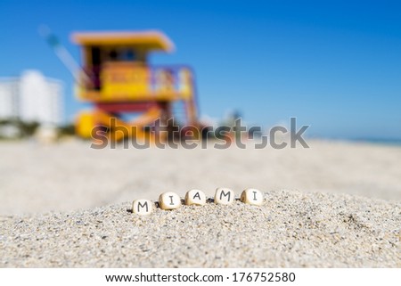 Maimi Southbeach, lifeguard house with letters on the sand, Florida, USA,