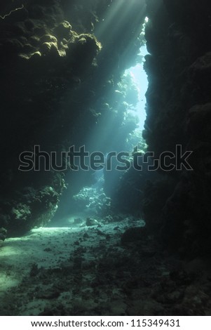 Underwater cave system, beautiful game of the light  - St. Jones area - Red sea, Egypt