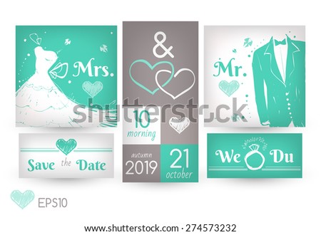 Set of holiday cards. Wedding invitations.
