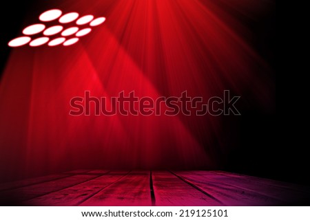 Wood  stage on dark  red background