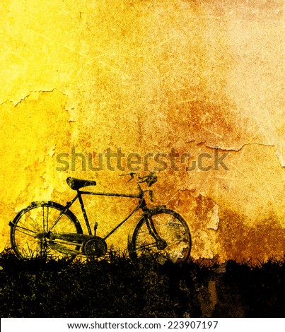 Old silhouette bicycle on grunge vintage background