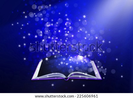 Magic book on abstract blue background