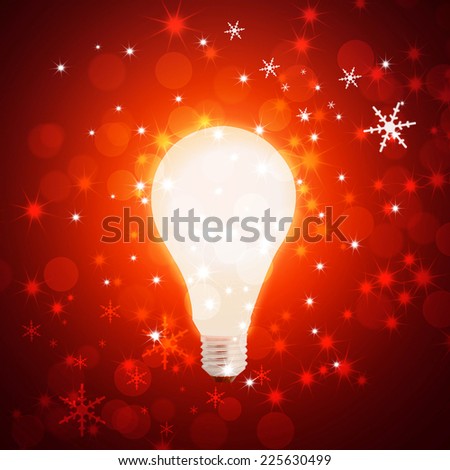 Light bulb shining on red Christmas  background