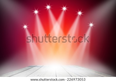 Wood stage on red gold background