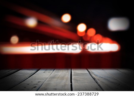 Light street background  on wooden stage