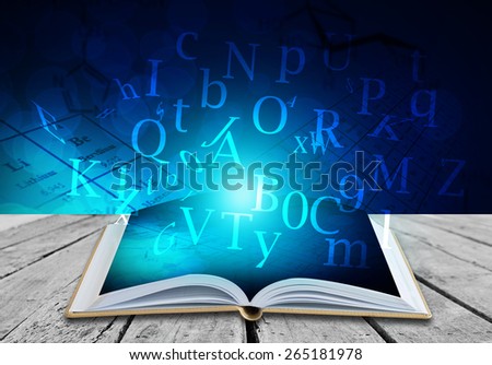 Open book with science background