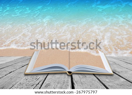 Open book with sea beach background